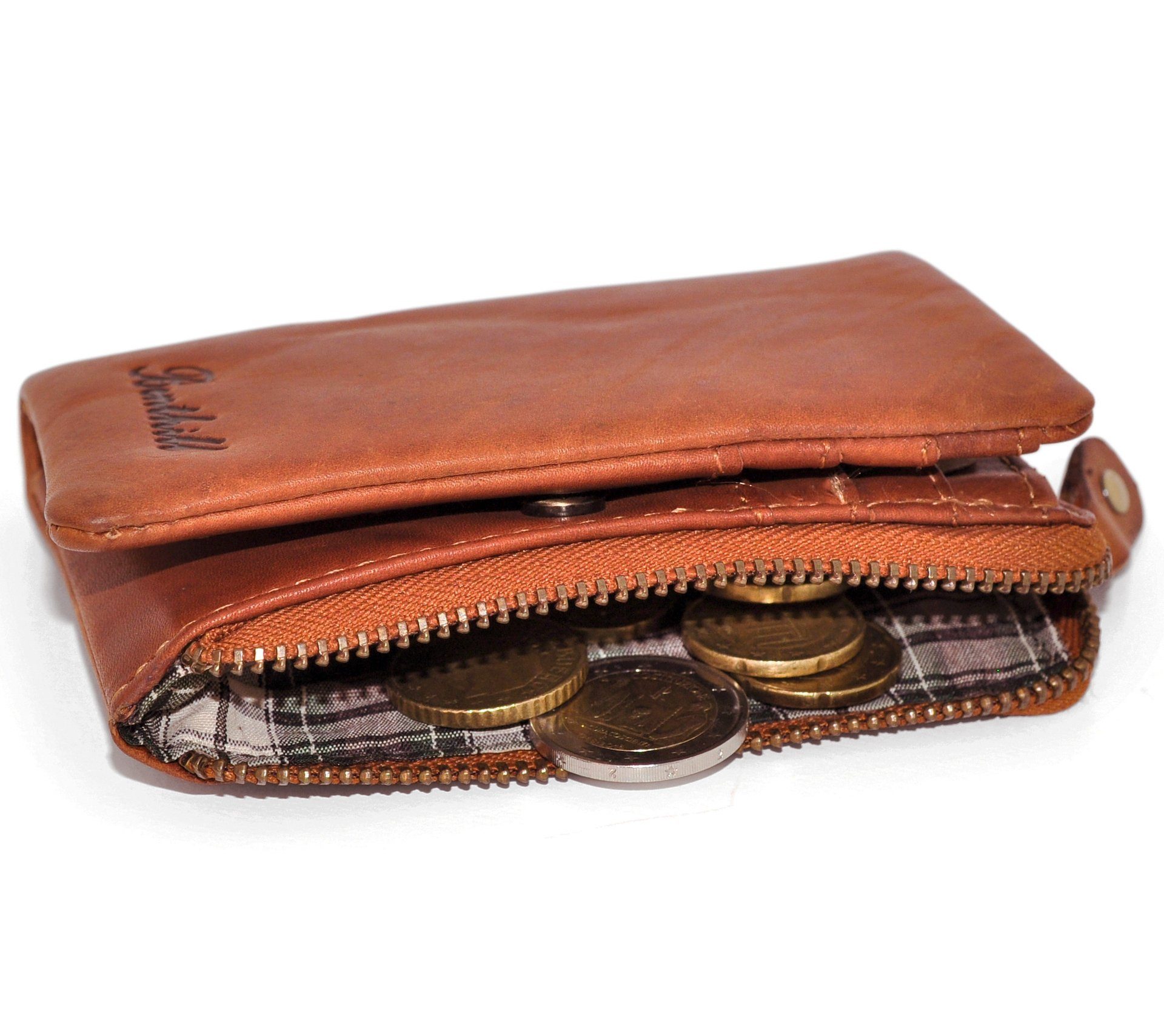 Benthill Geldbörse Klein Echt Leder Geldbeutel RFID Schutz 6 Kartenfächer Slim-Wallet, RFID-Schutz Kartenfächer Münzfach Reißverschlussfach