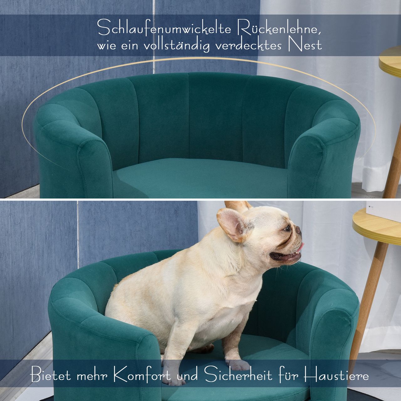 PawHut Hundesofa mit Weichem Bezug Rundes Hundebett Haustiersofa mit Holzbeinen