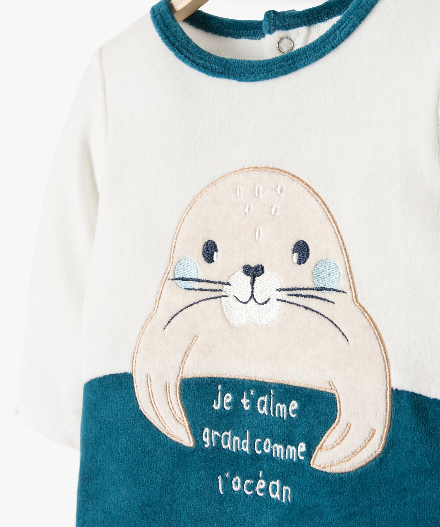 Pyjama dors-bien en velours bicolore bébé ecru | GEMO
