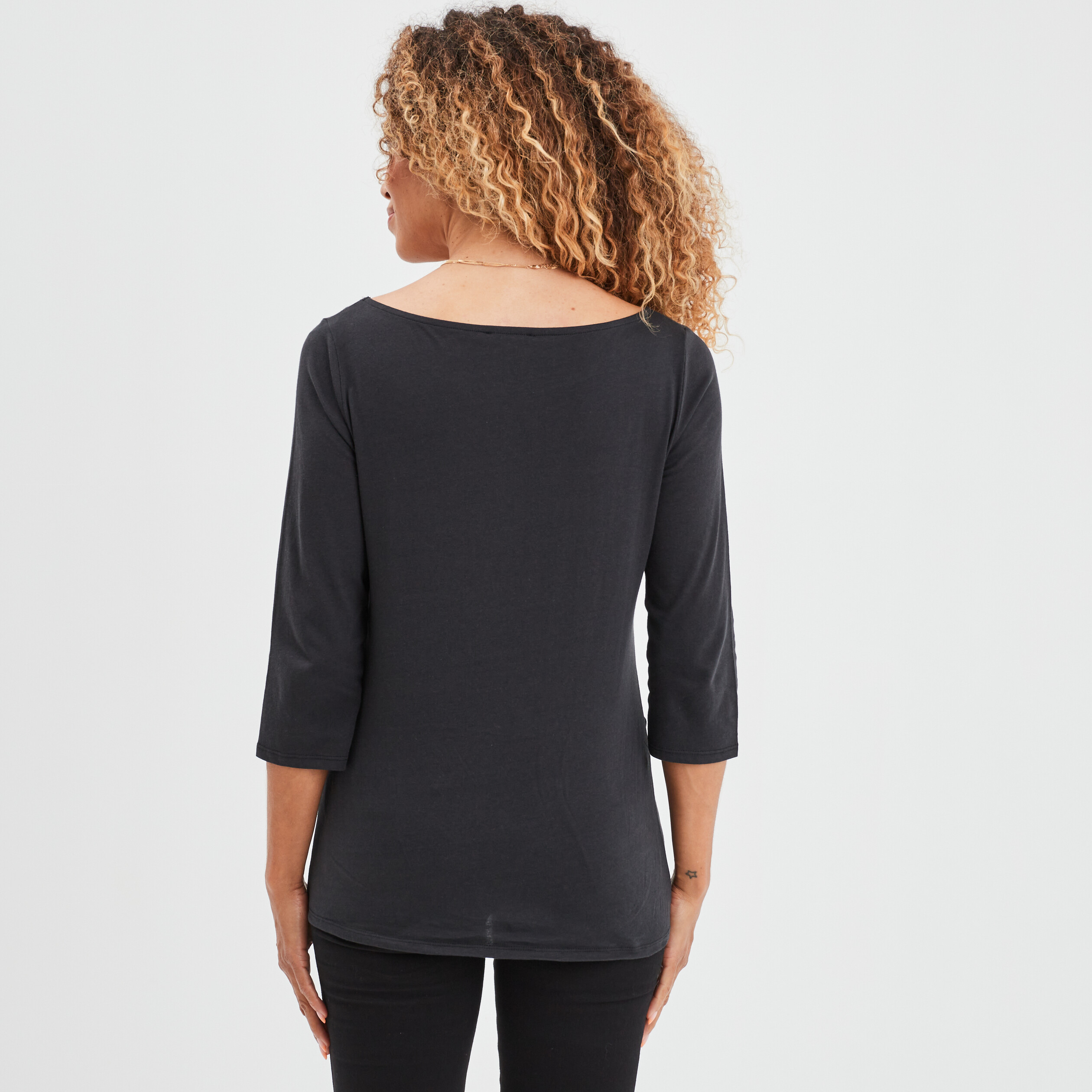 T-shirt col bateau manches 3 4 noir femme | La Halle