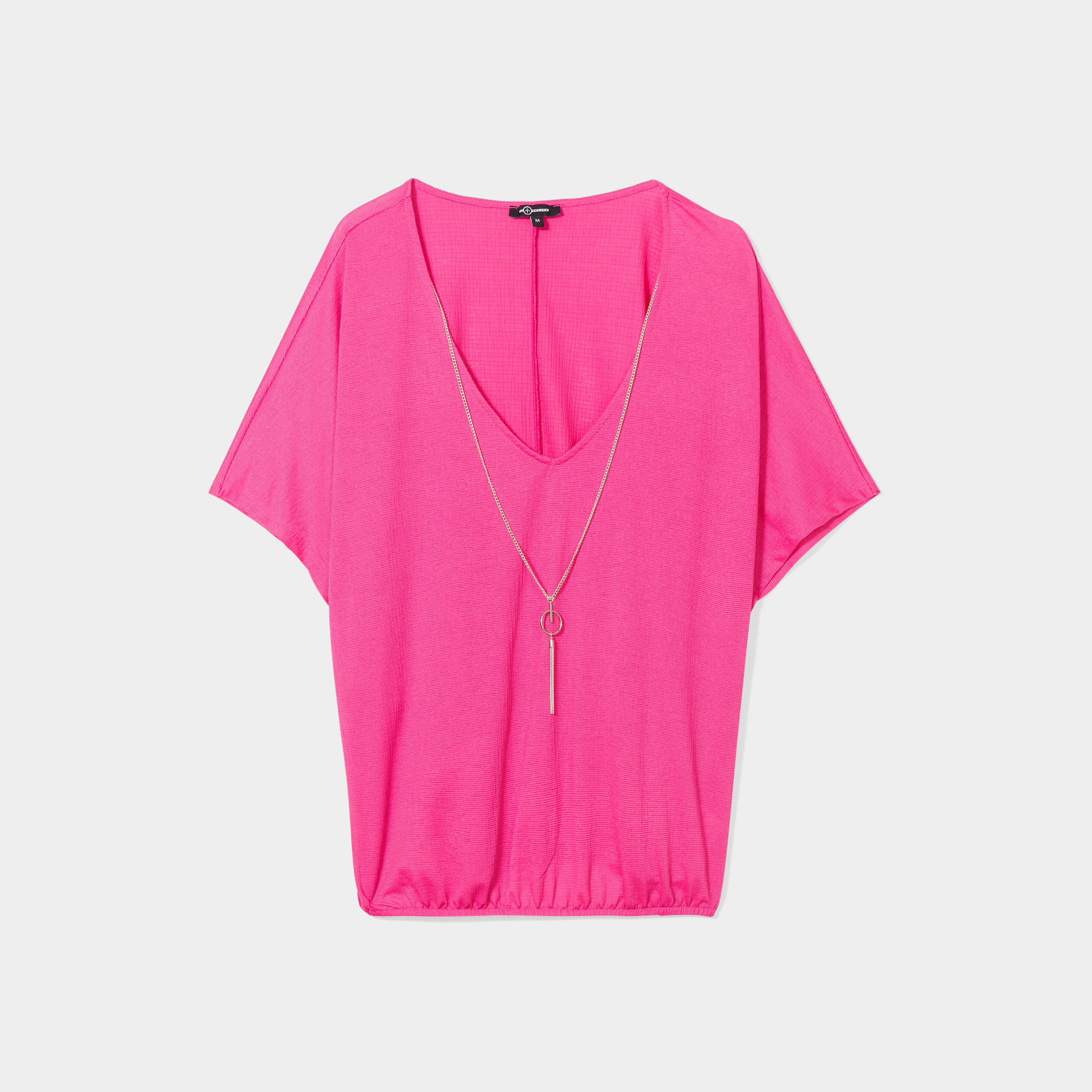 T-shirt col en V bijou Mosquitos rose fushia femme | La Halle