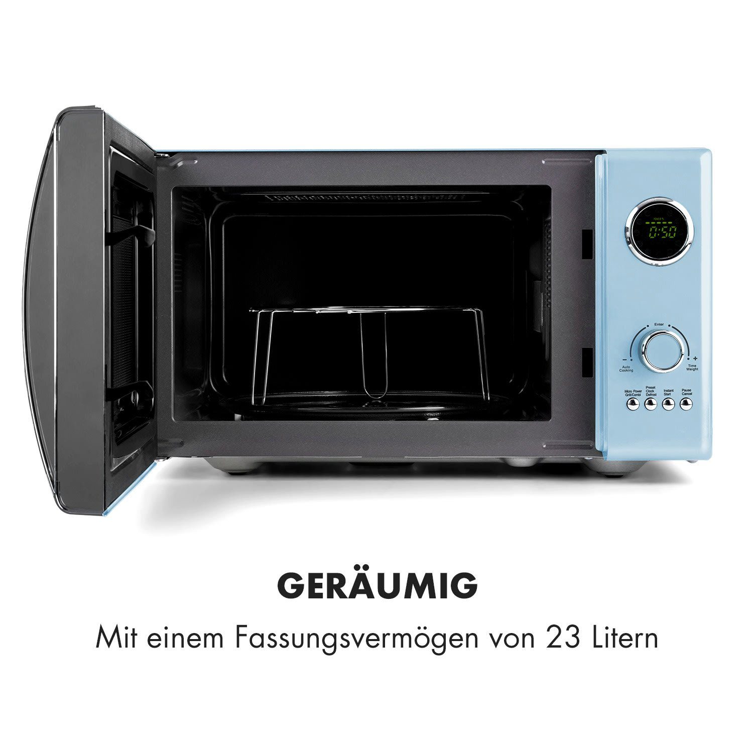 Klarstein Mikrowelle Fine Dinesty 2-in-1-Mikrowelle: 23l 800W / Grill: 1000W blau, Erwärmen, Grillen, Kochen, 2.3 l