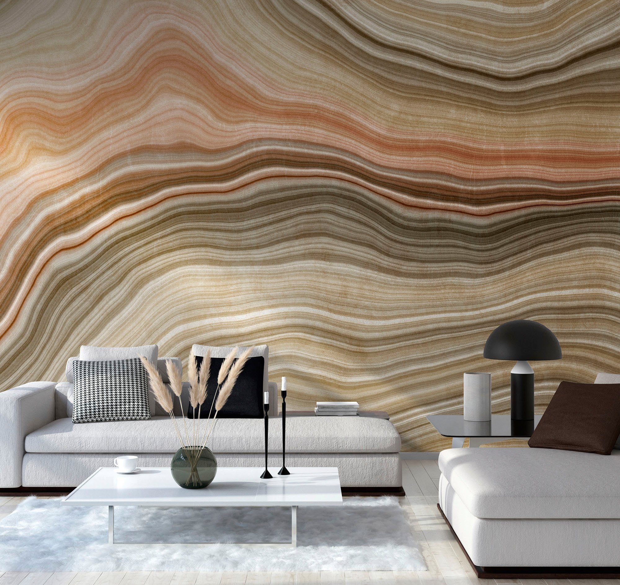 living walls Fototapete The Wall, glatt, Motiv, Steinoptik, gemustert, Fototapete Modern Tapete Marmor Beige Orange Grün