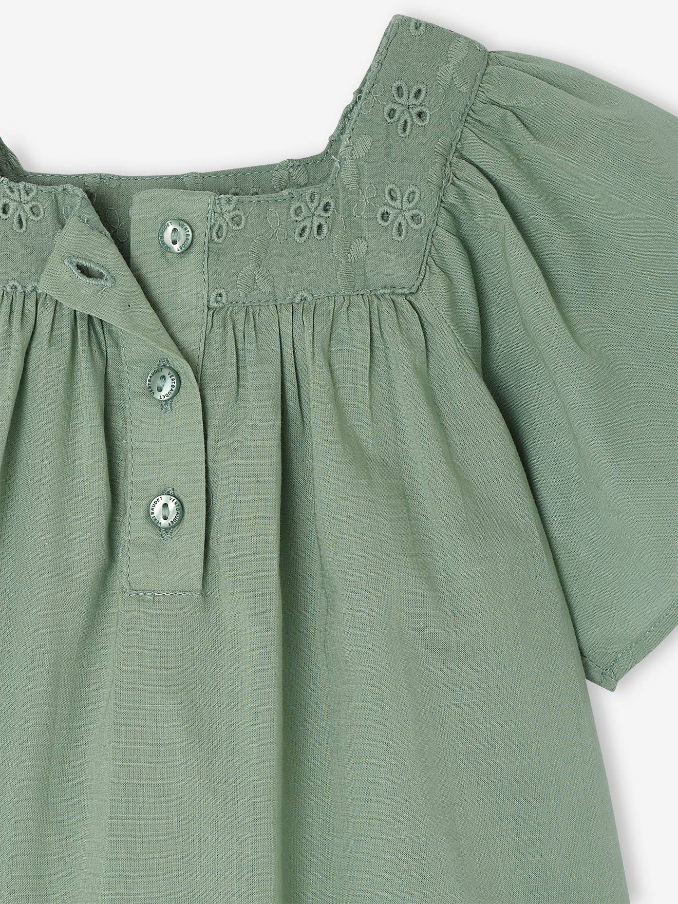 Vertbaudet Baby Bluse mit Lochstickerei - salbeigrün
