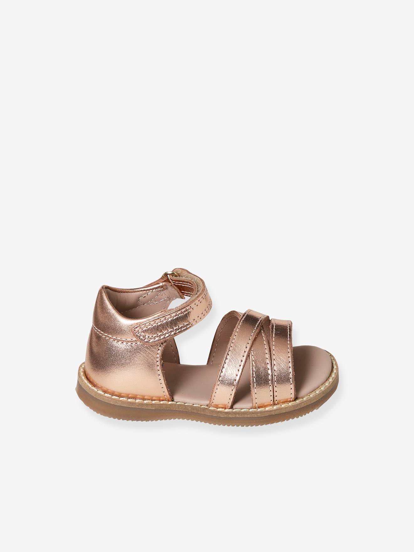Vertbaudet Mädchen Baby Sandalen mit Klett - rosa metallic