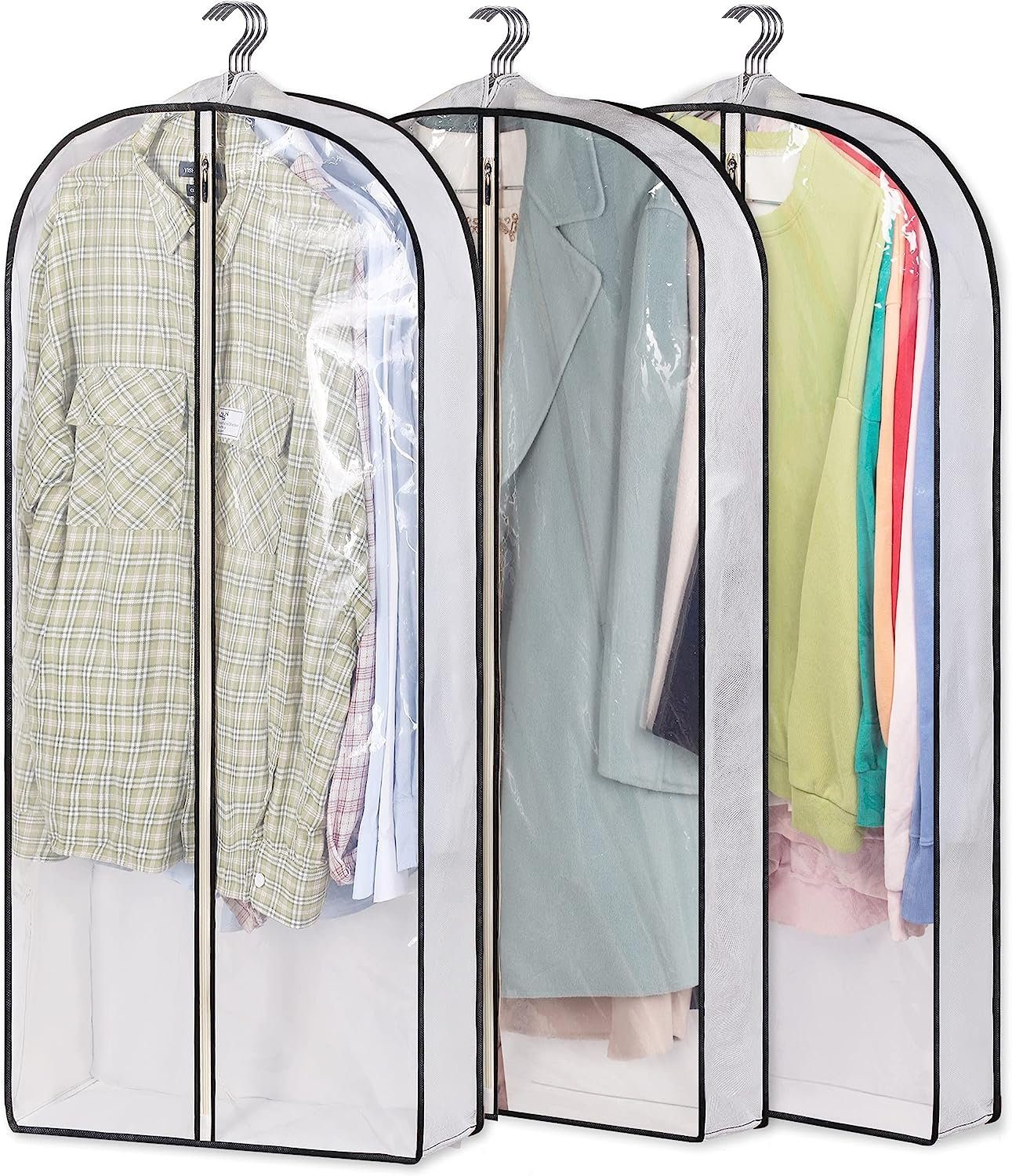 EBUY Kleidersack 101 cm transparente Kleidersäcke zum Aufhängen für den Kleiderschrank (3 St)