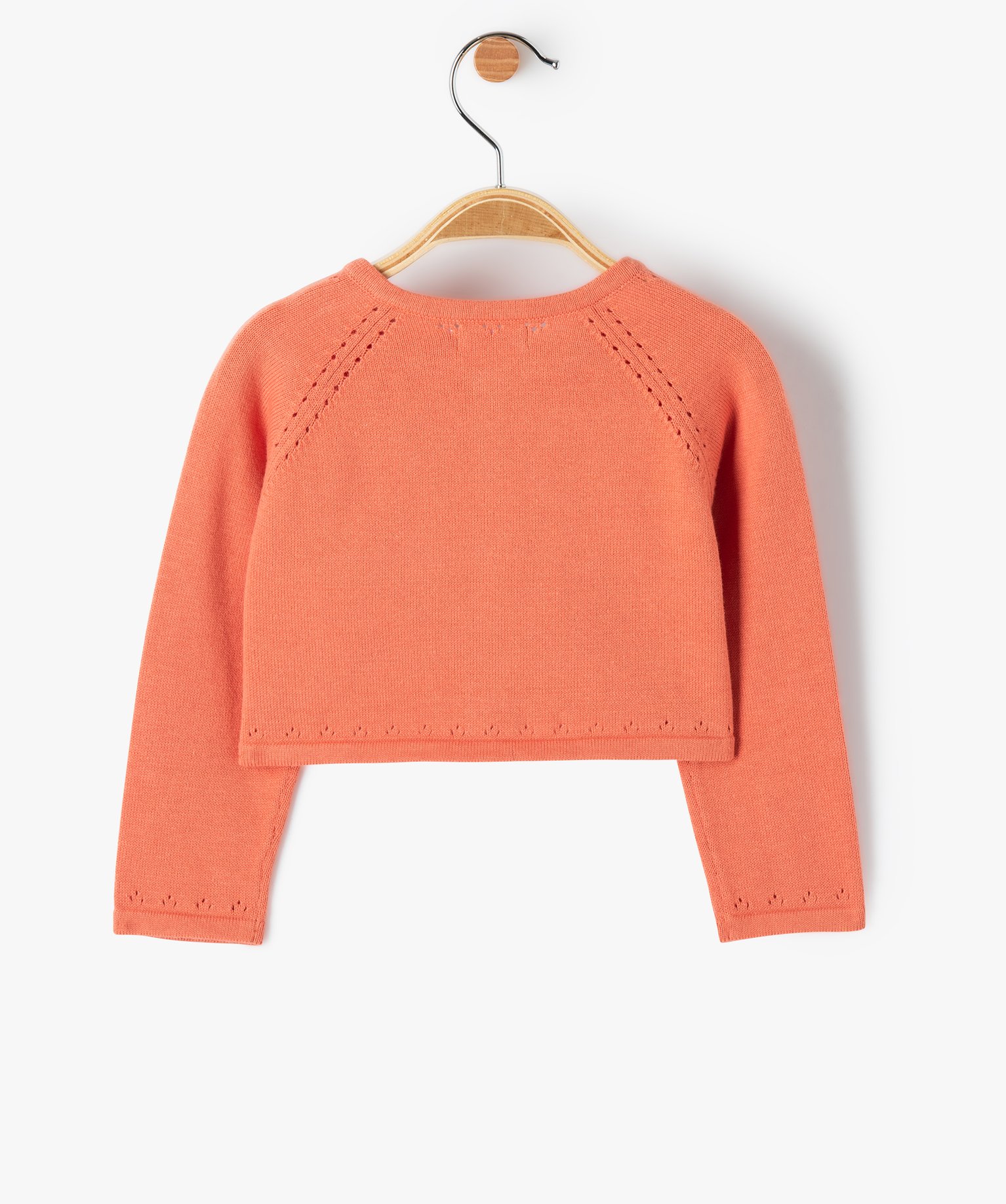 Gilet bébé fille court à maille ajourée orange | GEMO