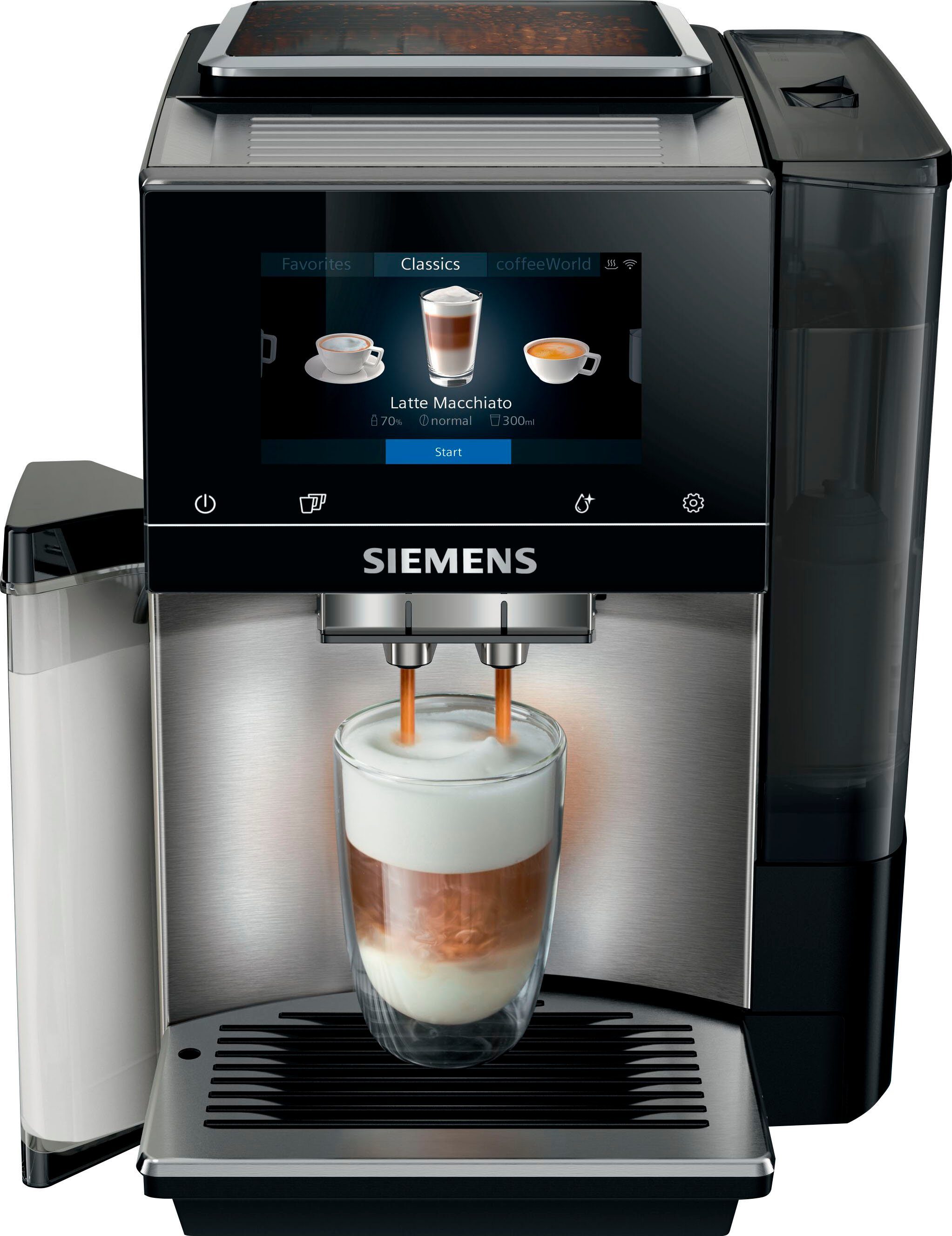 SIEMENS Kaffeevollautomat EQ.700 integral - TQ707D03, Full-Touch-Display, bis zu 30 individuelle Kaffee-Favoriten