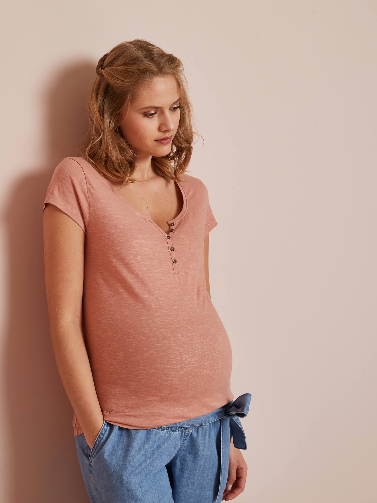 Vertbaudet Henley-Shirt für Schwangerschaft & Stillzeit - dunkelrosa