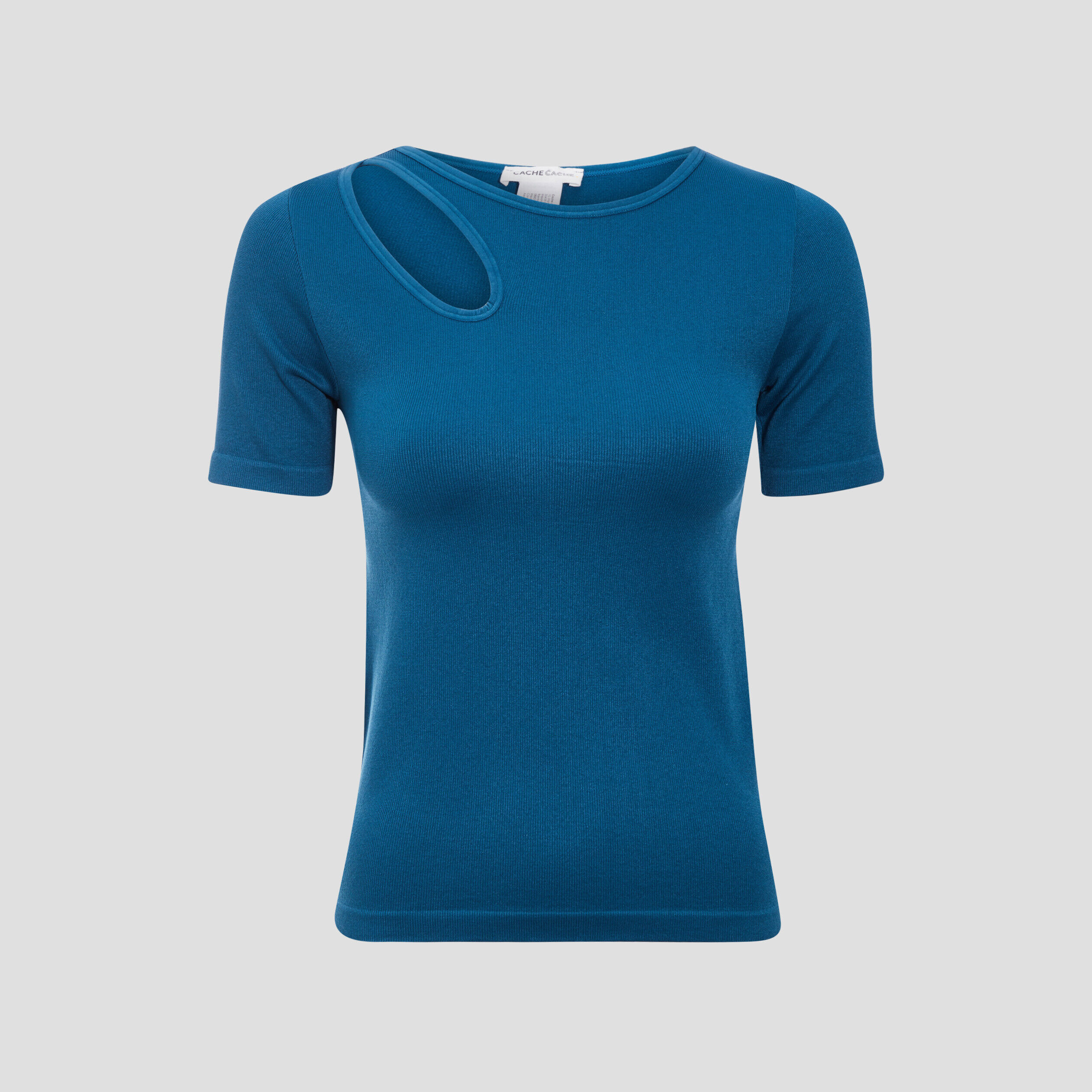 T-shirt asymétrique manches courtes bleu canard femme | Cache Cache
