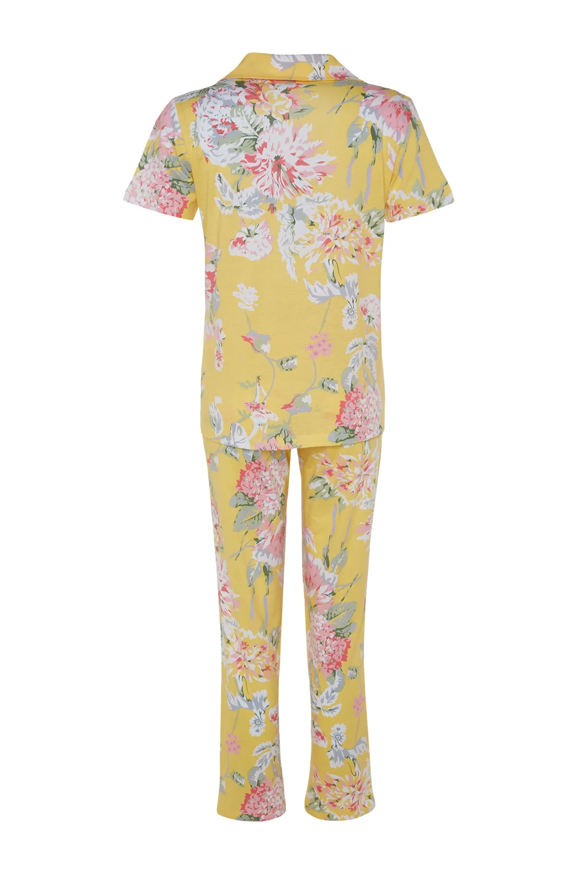 Trendyol Collection  Gelbes, gestricktes Pyjama-Set aus Hemd und Hose aus 100 % Baumwolle mit Blumenmuster THMSS20PT0063