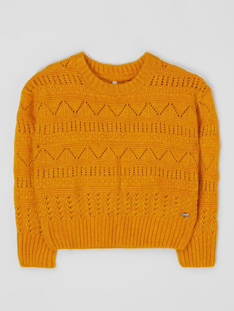 Pullover mit Lochmuster Modell 'Xabrina' in senfgelb