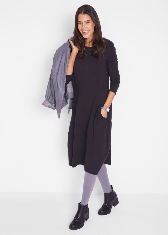 Oversize-Baumwoll-Kleid mit Taschen, knieumspielend