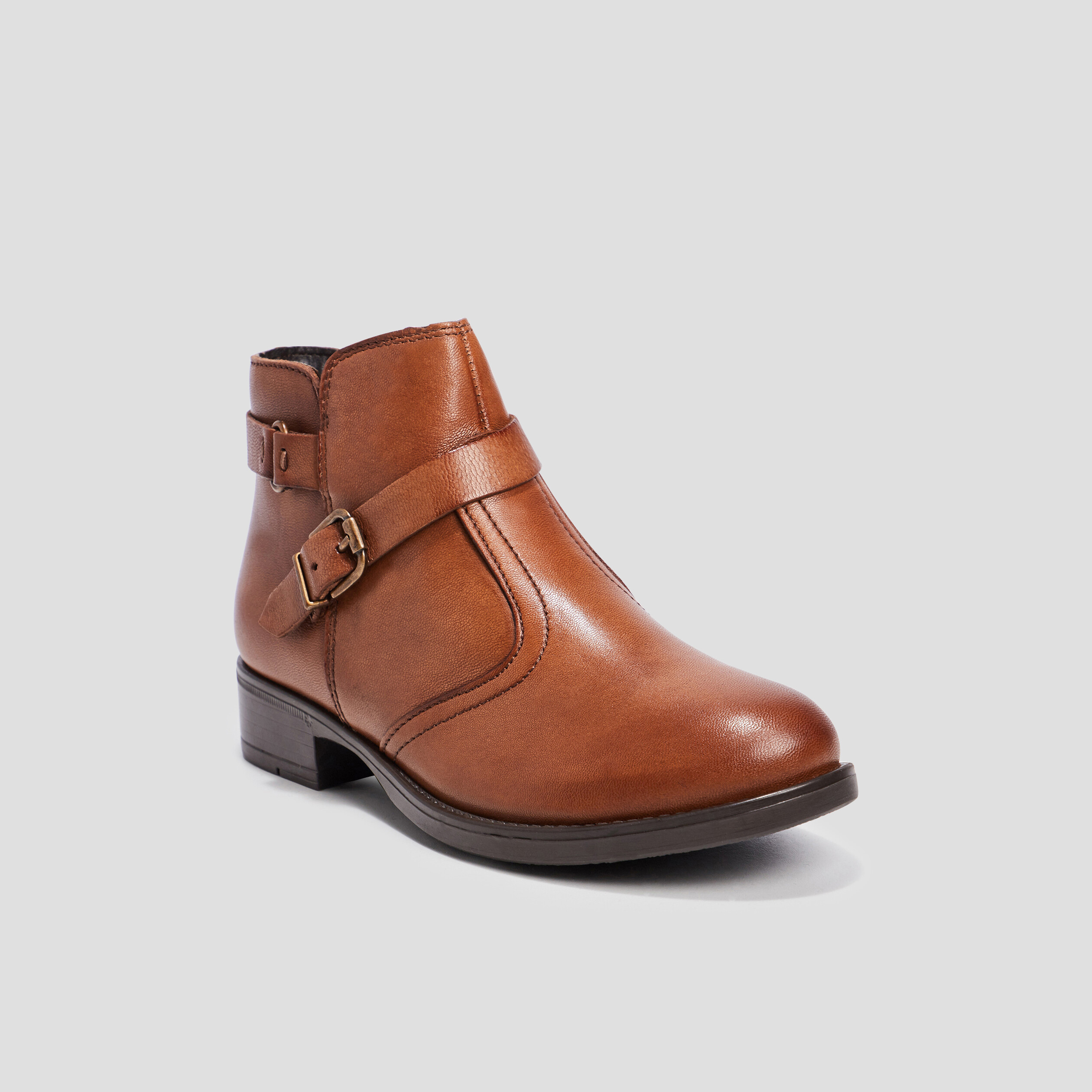 Bottines zippées en cuir camel fille | La Halle