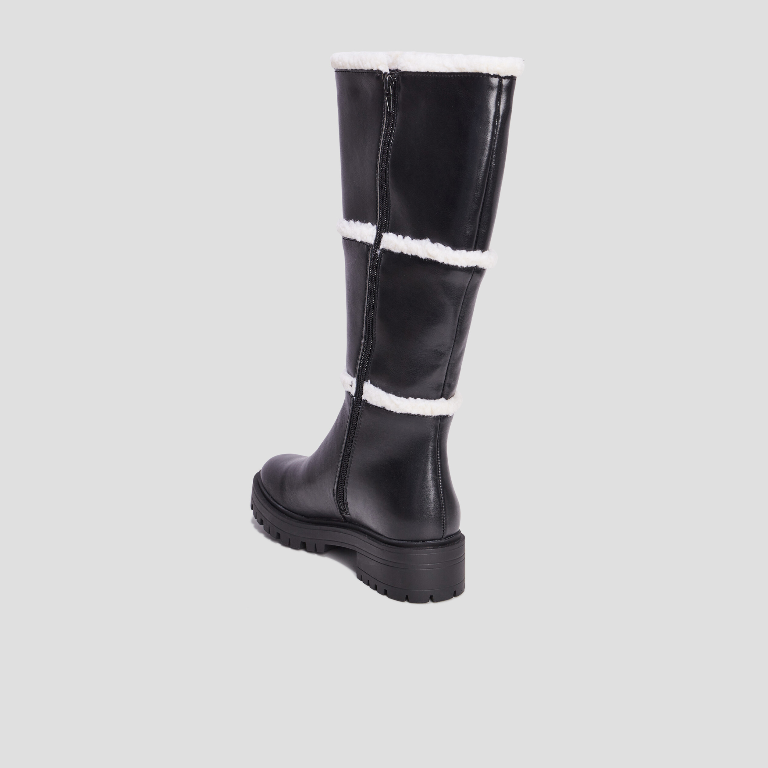 Bottes bandes imitation laine mouton noir femme | La Halle