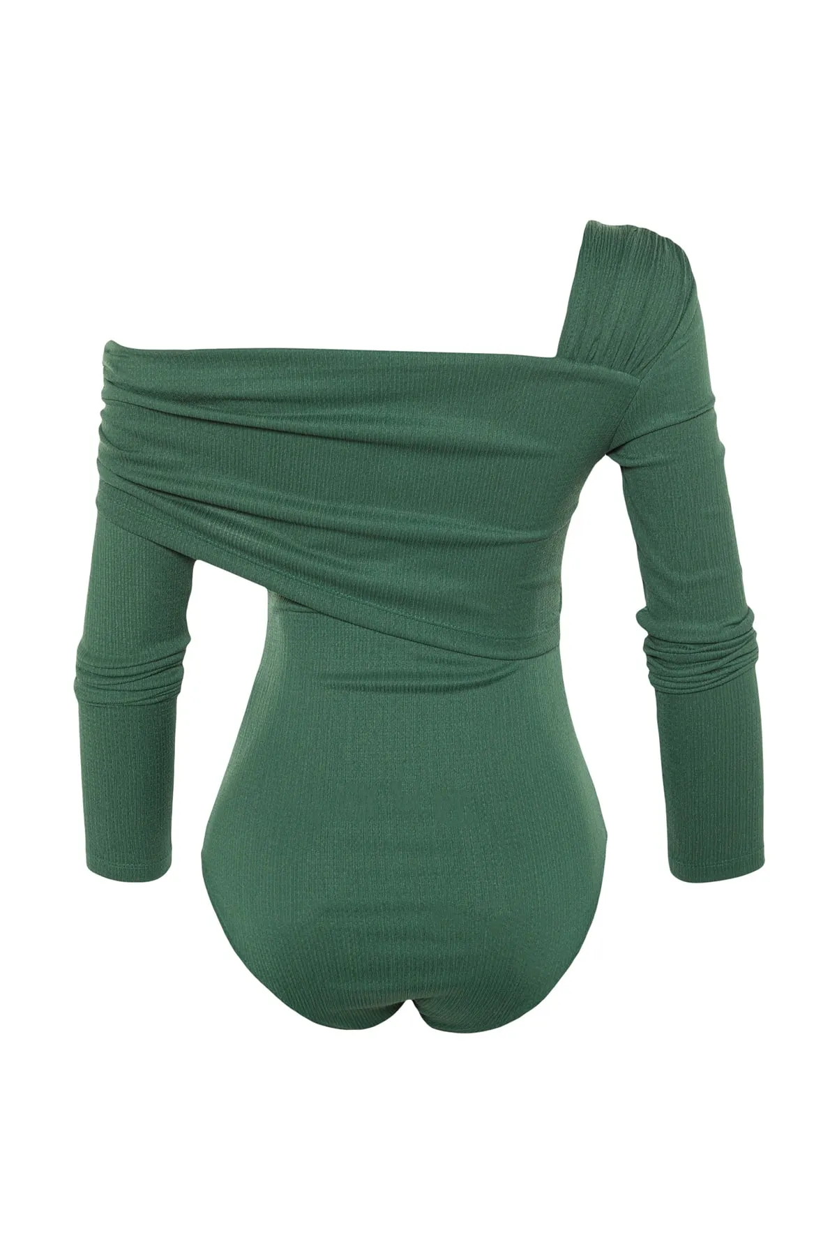 Trendyol Collection  Smaragdgrüner asymmetrischer Kragen, drapierter taillierter/körperbetonter Strickbody mit Wickelnieten TWOAW23BD00043