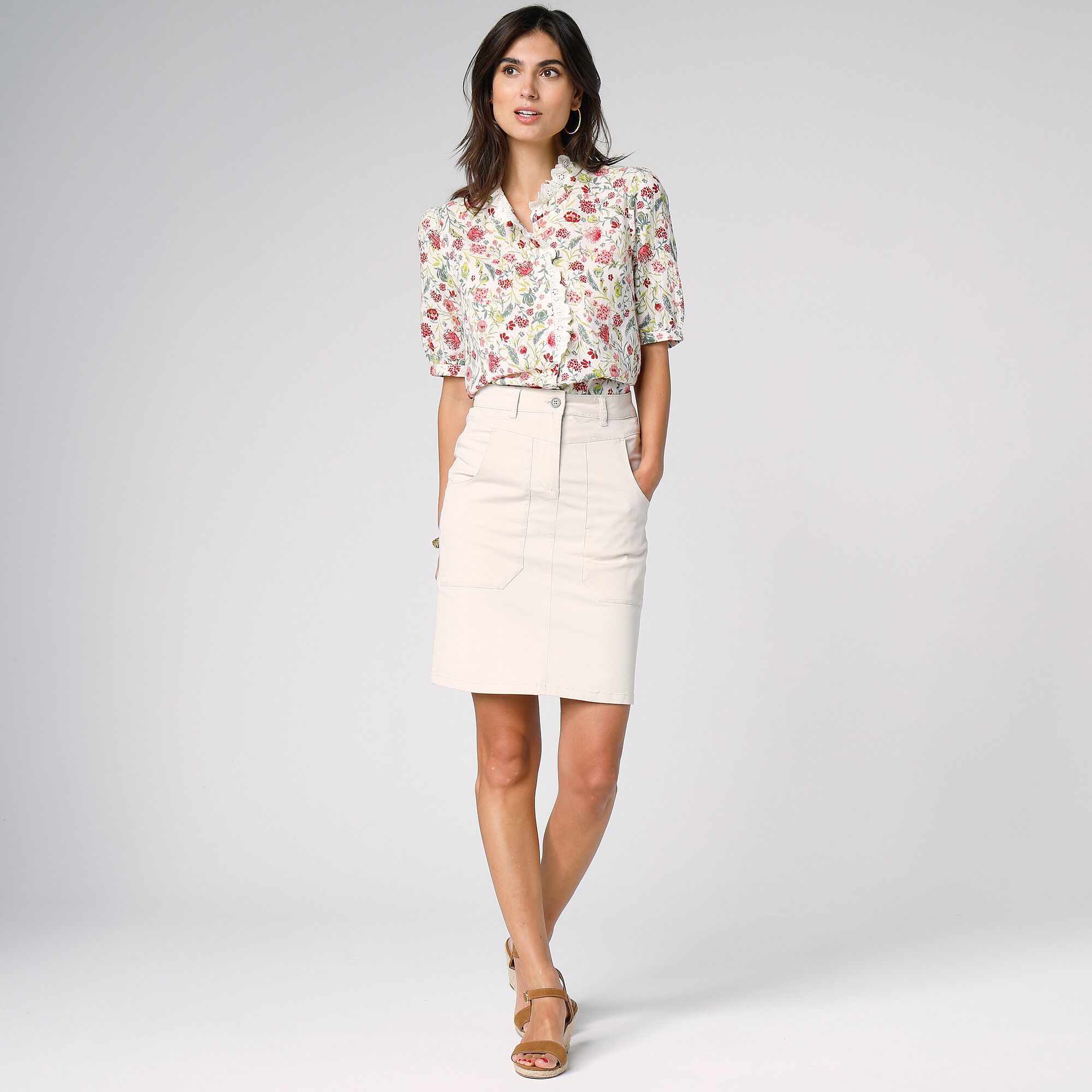 Jupe droite unie, twill