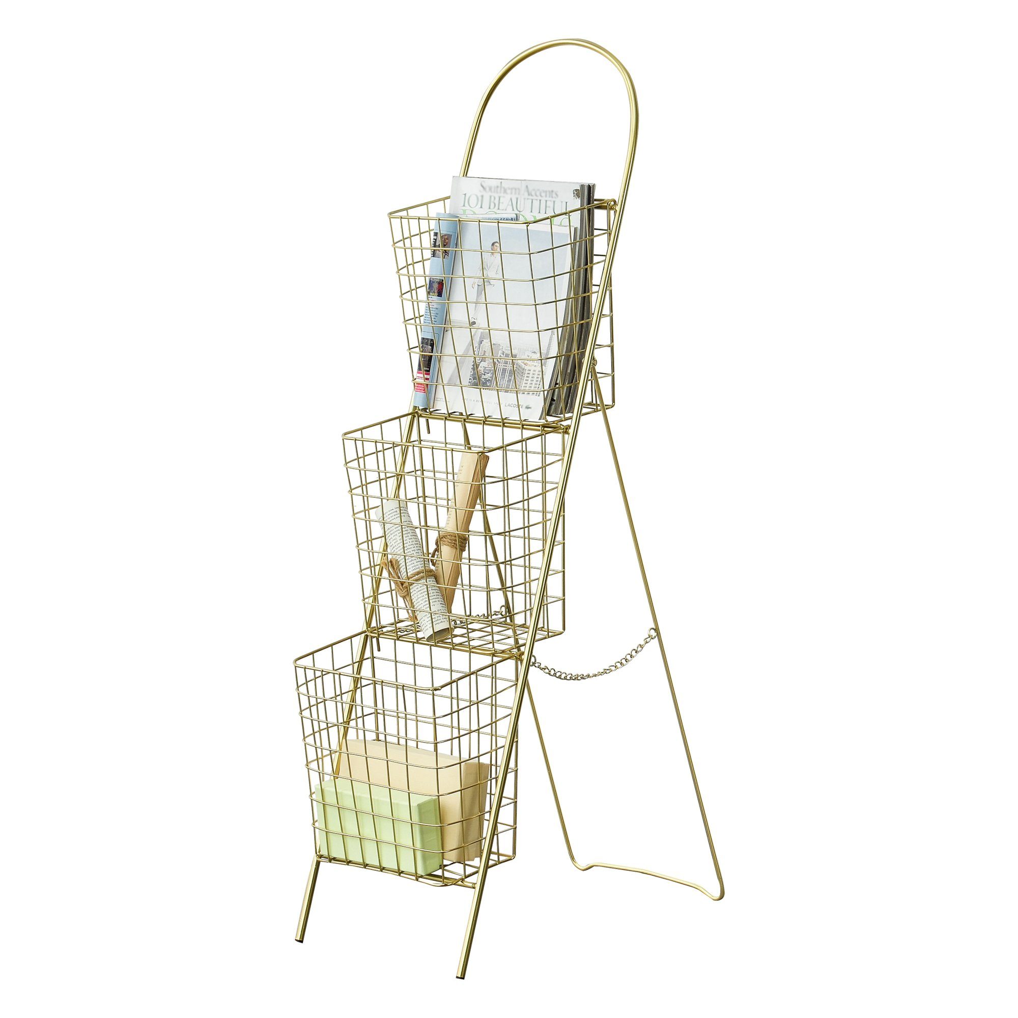 en.casa Dekoleiter, Hensies Leiterregal Metallgestell 106,5 x 26,5 x 55cm Messing