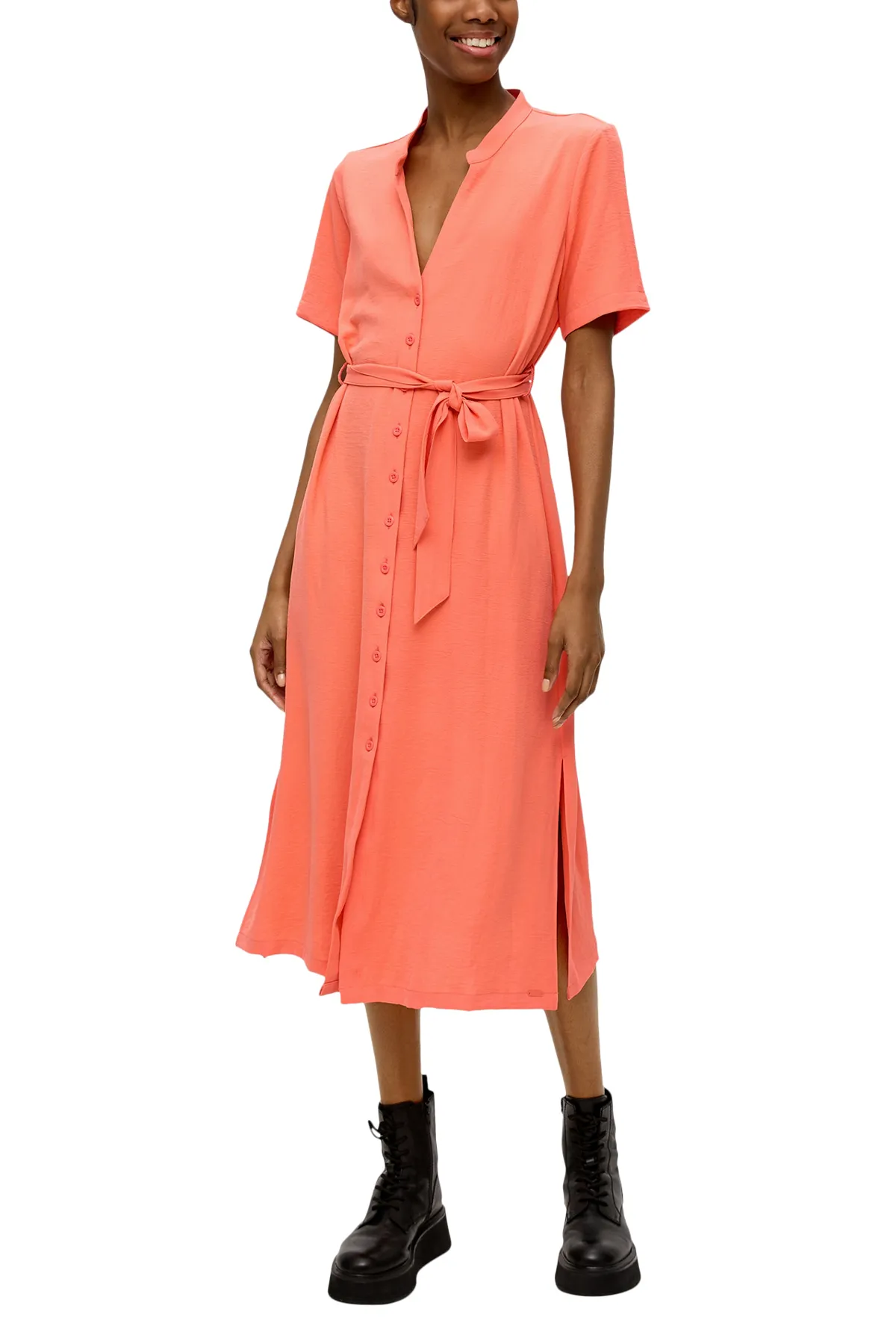 QS by s.Oliver  Kleid, Midi, kurze Ärmel, weite Ärmel, Rundhalsausschnitt