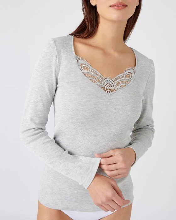 Tee-shirt manches longues, guipure Thermolactyl