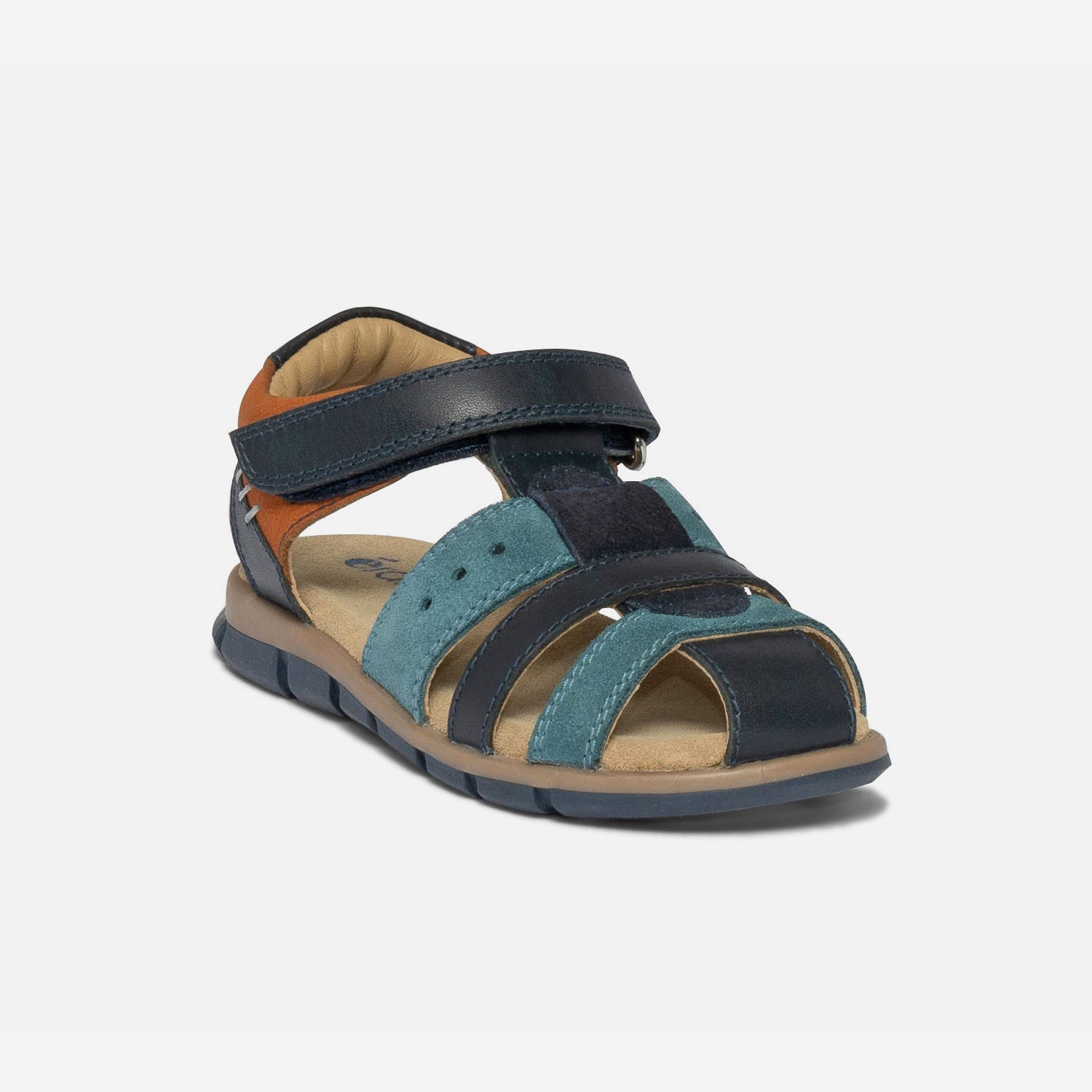 Sandale marine et bleu en cuir et cuir velours