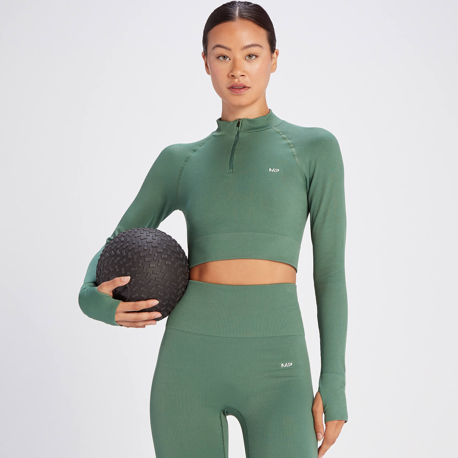 Crop top côtelé sans coutures à fermeture éclair ¼ MP Tempo pour femmes – Pin clair