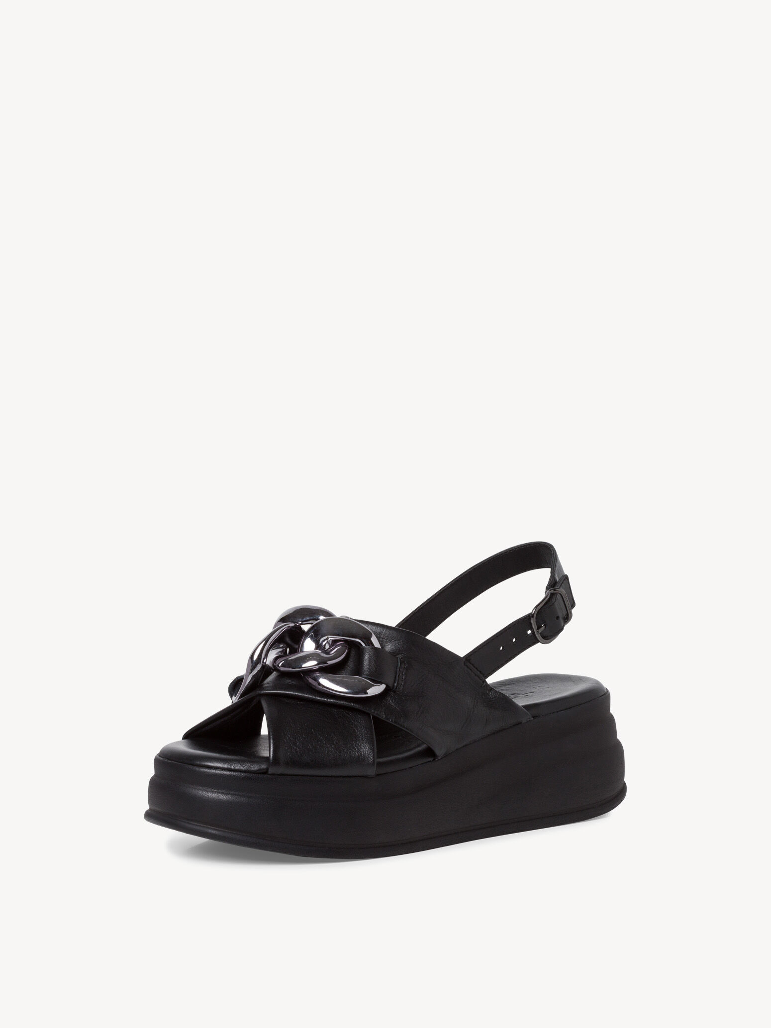 Sandale à talon en cuir - noir