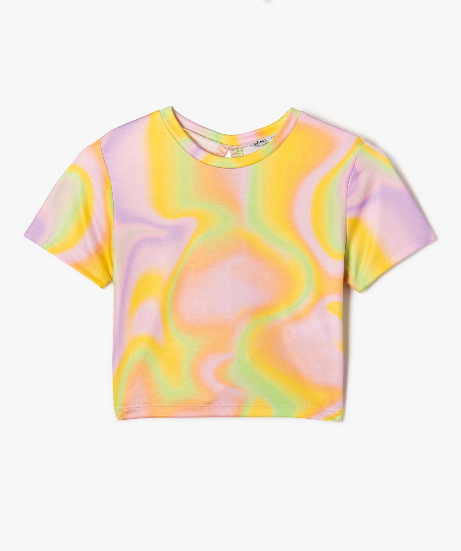 Tee-shirt manches courtes coupe crop top et dos nu fille rose | GEMO