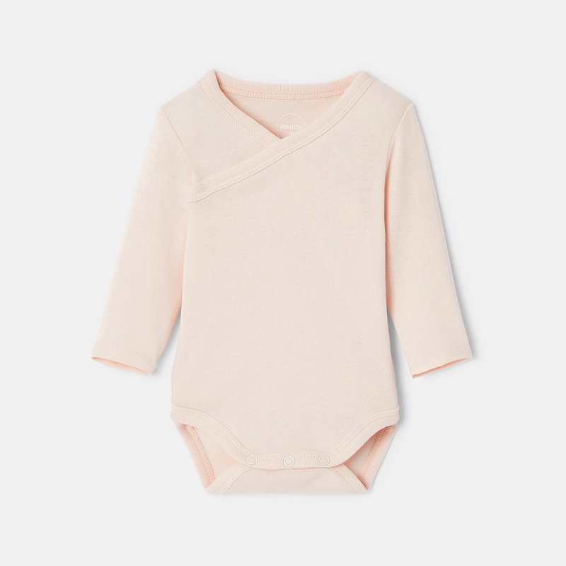 Lot de 3 bodies cœur croisé manches longues en jersey de coton bio rose naissance Absorba