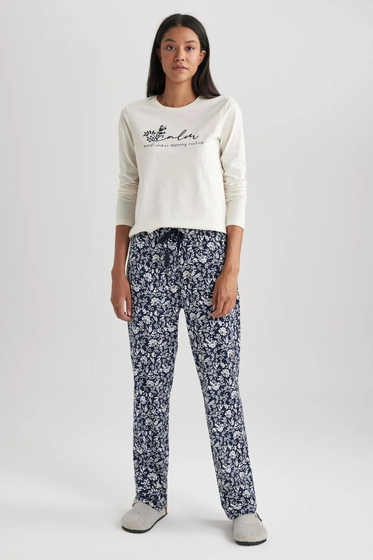 DeFacto  Langarm-Pyjama-Set „Fall in Love“ mit Muster