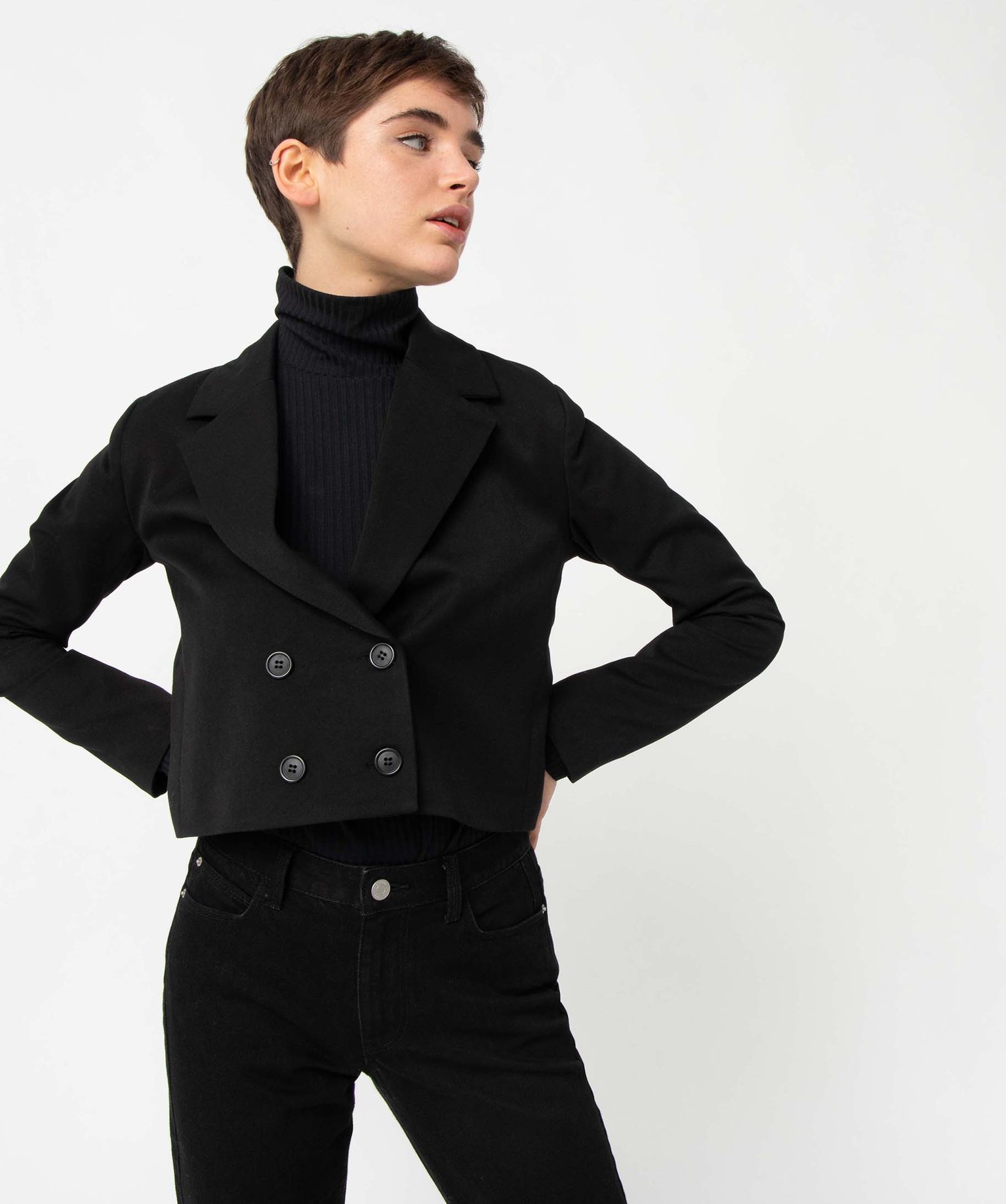 Veste femme coupe courte fermeture croisée noir | GEMO