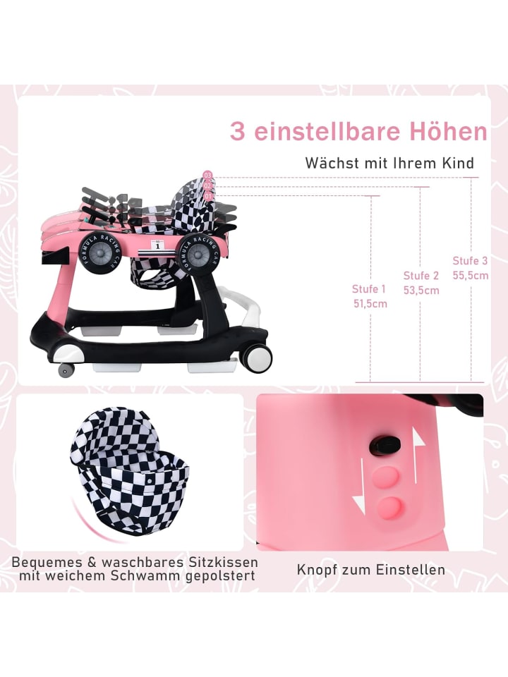 COSTWAY 4 in 1 Lauflernwagen in Rosa günstig kaufen 75 cm