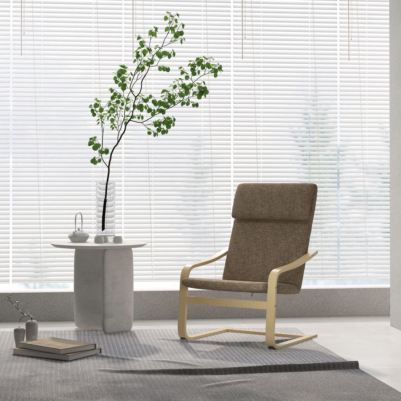 HOMCOM Relaxsessel Ruhesessel mit Armlehne Leinenbezug Holzgestell Braun