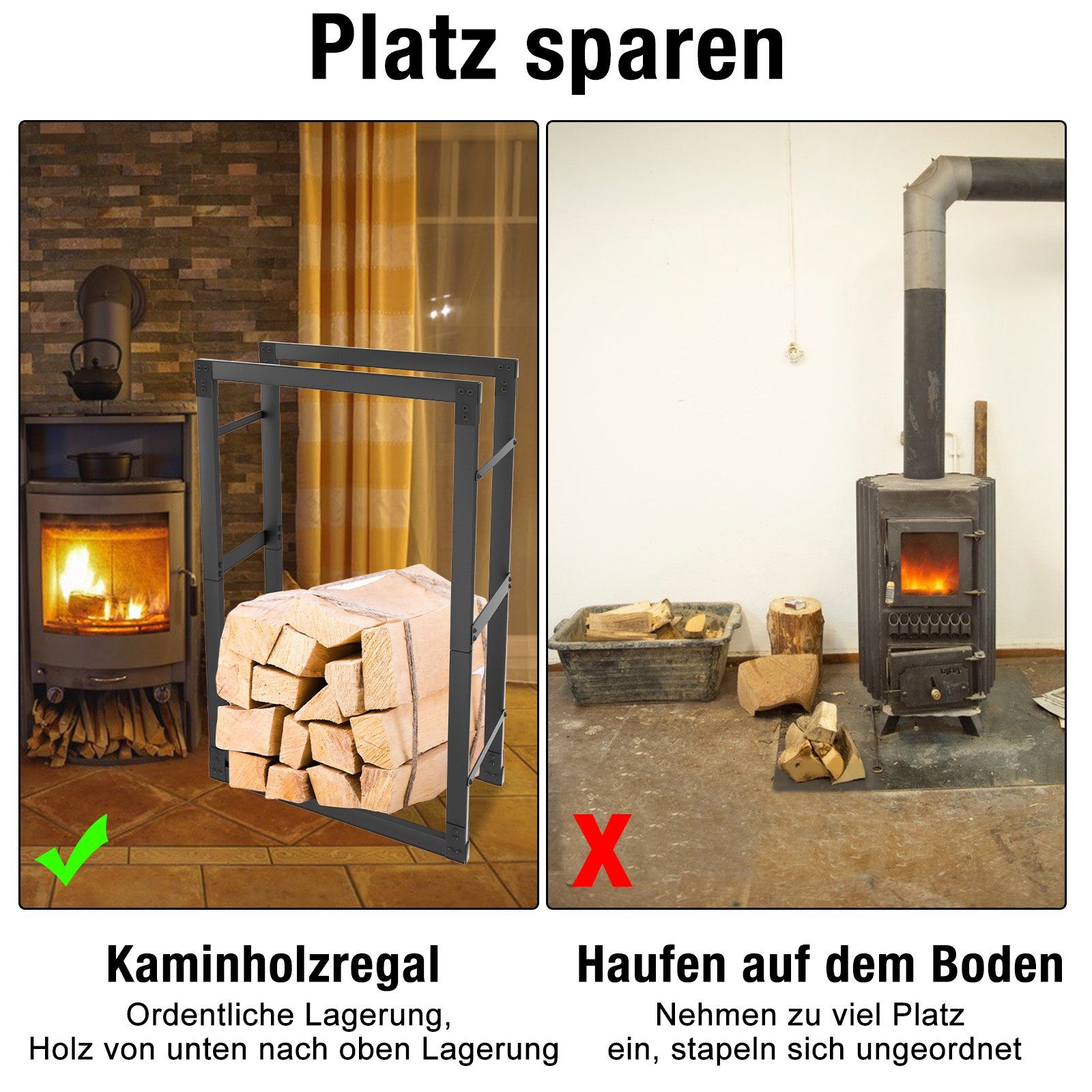 UISEBRT Kaminholzregal Kaminholzhalter Holzhalter Schwarz, für innen außen