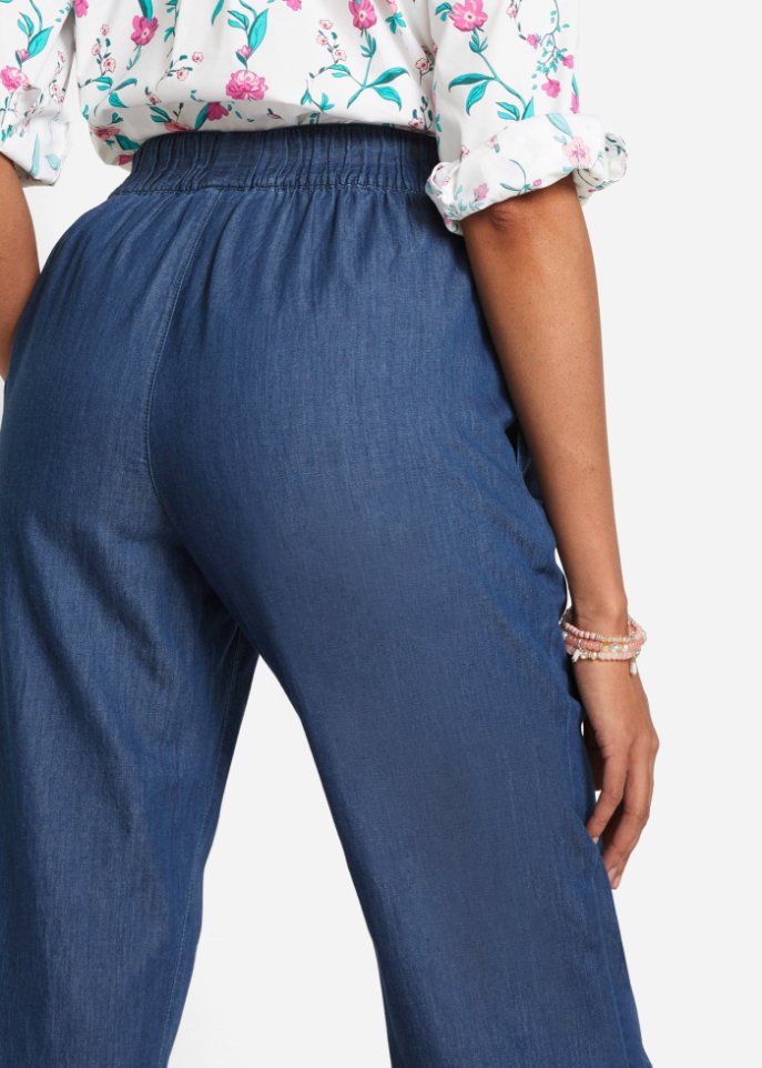 Leichte Schlupfjeans mit High-Waist-Bequembund, weit geschnitten