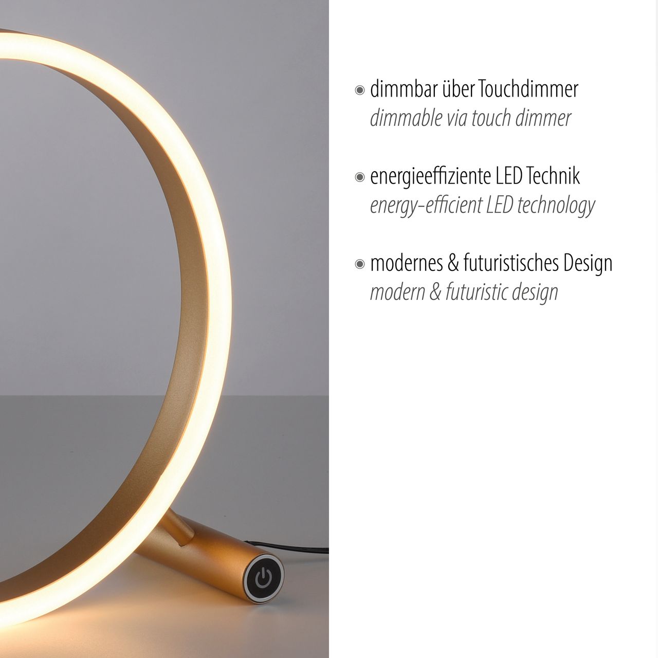 JUST LIGHT LeuchtenDirekt LED Tischleuchte RITUS, 3000 Kelvin, rund, dimmbar über Touchdimmer, Innenleuchte, IP20