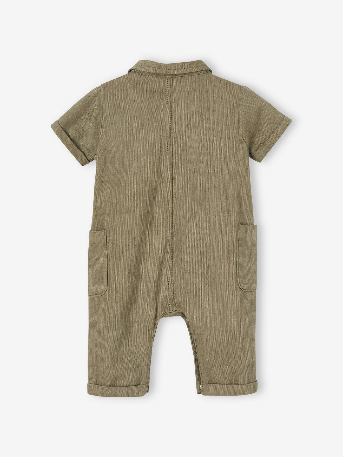 Combinaison longue bébé en tissu flammé kaki