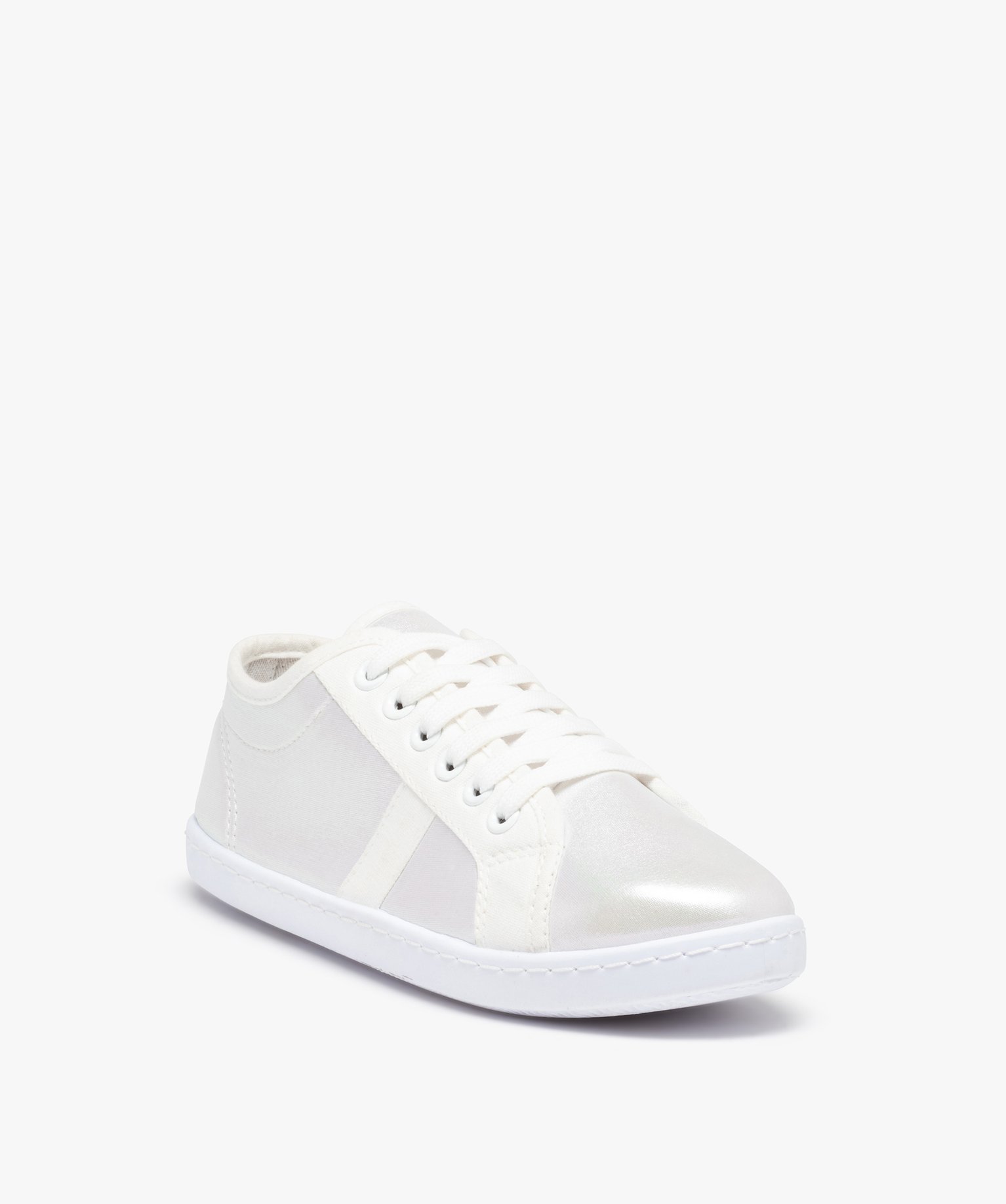 Baskets femme à semelle fine dessus toile irisée blanc | GEMO