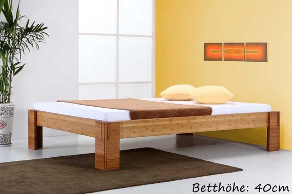 1001 Wohntraum Massivholzbett BALI Bett aus Bambus ohne Rückenlehne, Steckbett - Aufbau in 5min, drei verschiedene Betthöhen wählbar