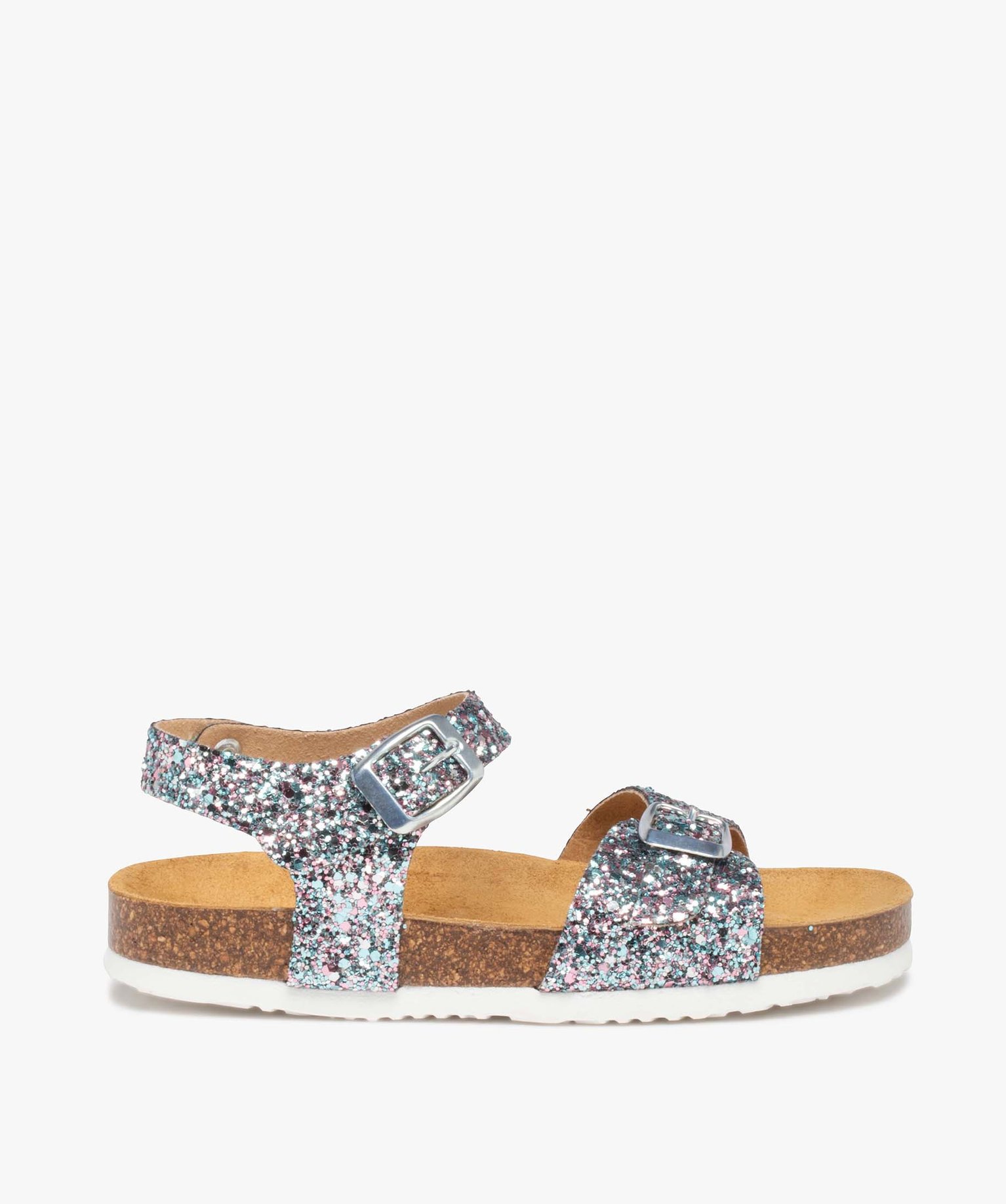 Sandales fille à semelle liège et larges brides à boucle noir | GEMO