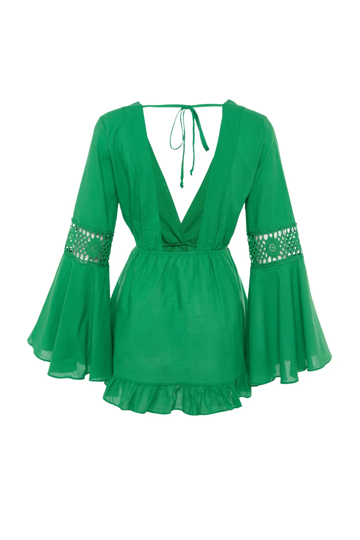 Trendyol Collection  Tropisches grünes Mini-Strandkleid aus gewebter Spitze aus 100 % Baumwolle TBESS23EL00034