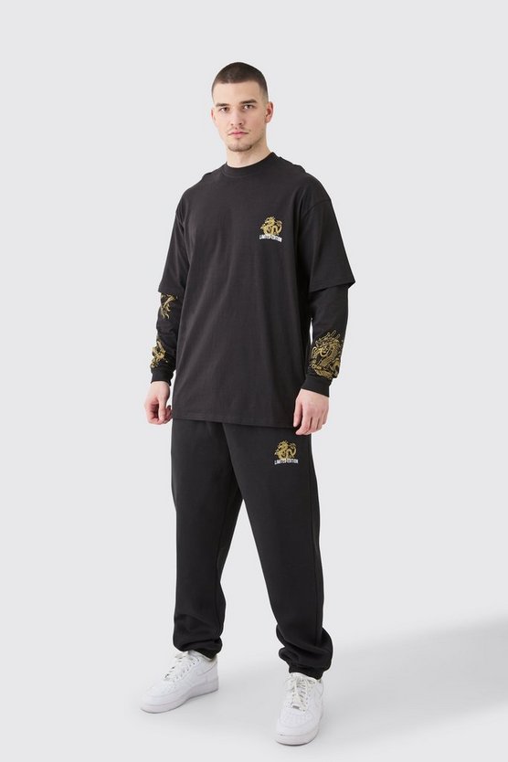 Tall Oversize T-Shirt Trainingsanzug mit Drachen-Print