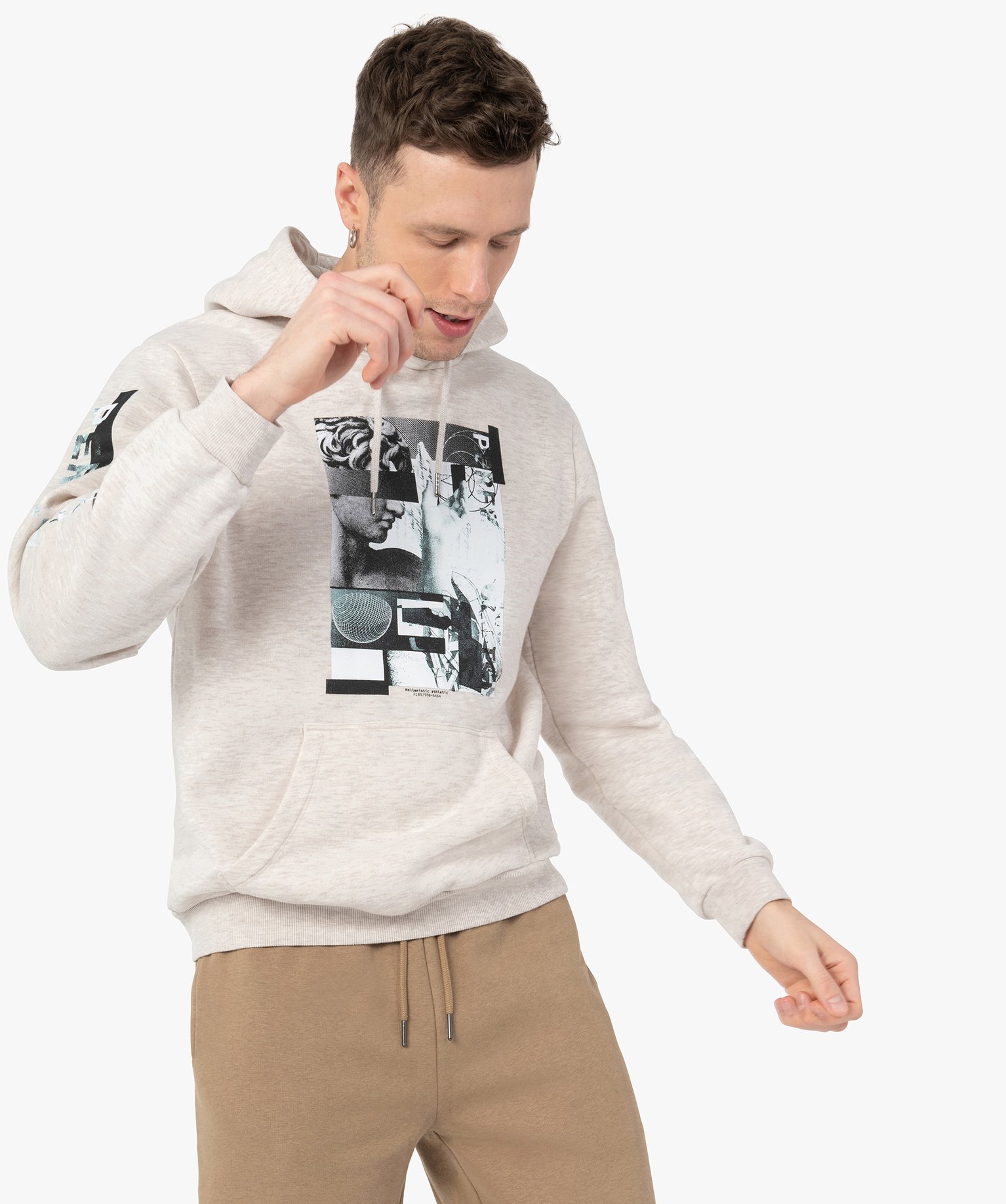 Sweat homme à capuche avec motif statue grecque beige | GEMO