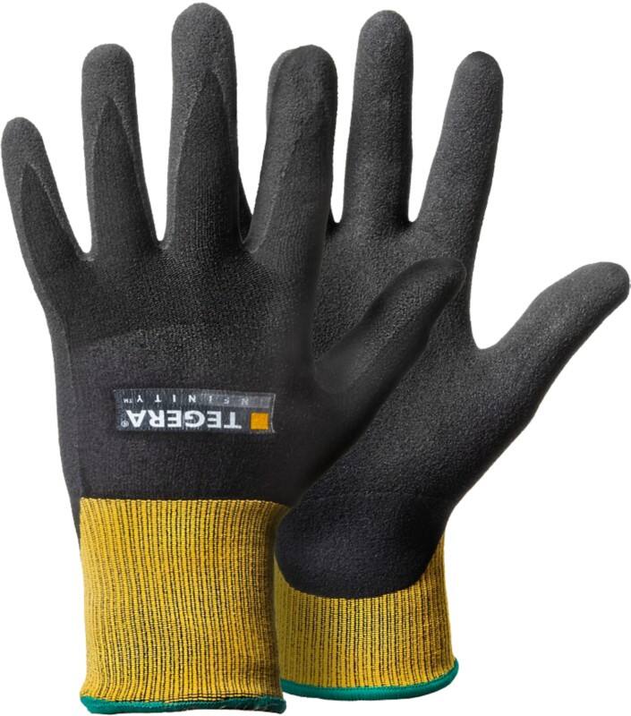 TEGERA Tegera Infinity Nein Arbeitshandschuhe Elastan, Nitril, Nitrilschaum, Nylon, PU (Polypropylen) auf Wasserbasis, Spandex Medium (M) Gelb, Schwarz 6 Paar