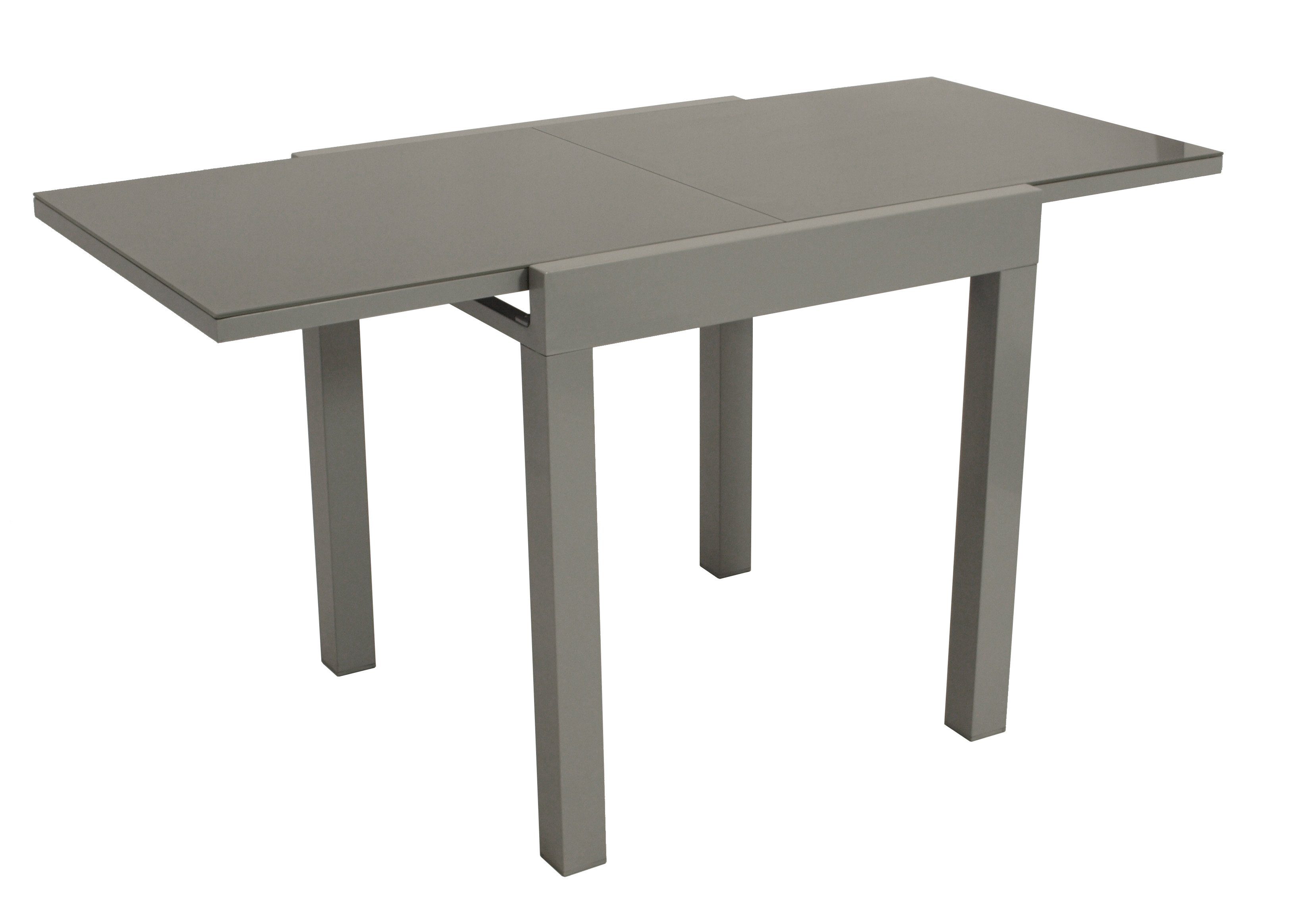 DEGAMO Garten-Essgruppe MARINA 5-teilig, 4x Klappsessel, 1x Ausziehtisch Glas 70/140x70cm, Alu silbergrau