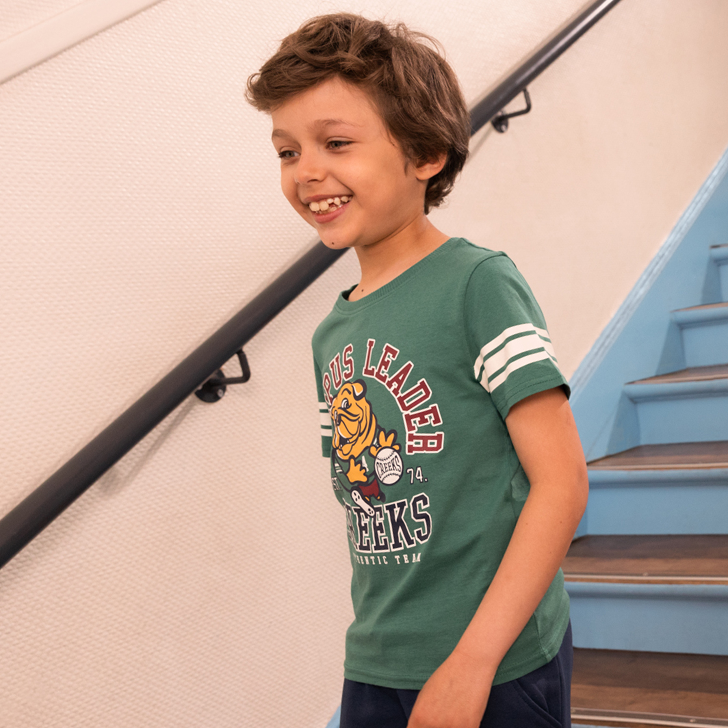 T-shirt manches courtes coton Creeks vert émeraude garçon | La Halle