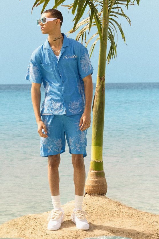 Kastiges florales Seersucker-Hemd & Shorts