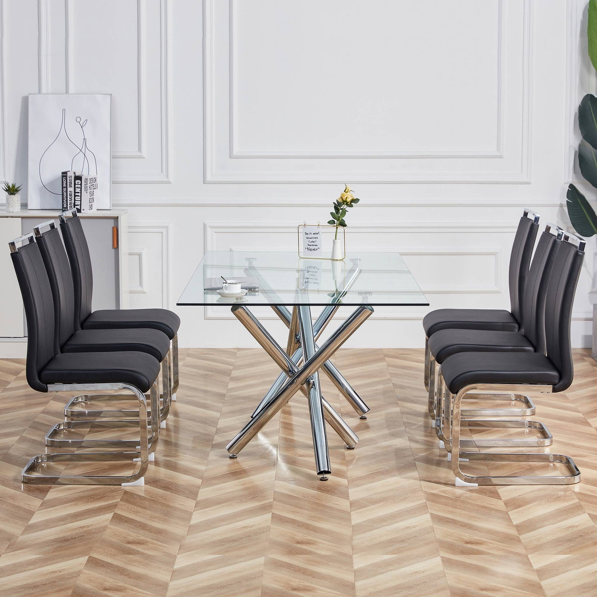REDOM Freischwinger 4er Schwingstuhl Kunstlederstuhl Esszimmerstuhl (Polster Stuhl Set nur 4 Stühle ohne Esstisch)