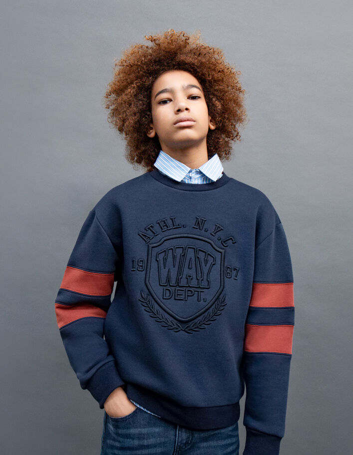 Sweat marine maxi broderie en relief garçon
