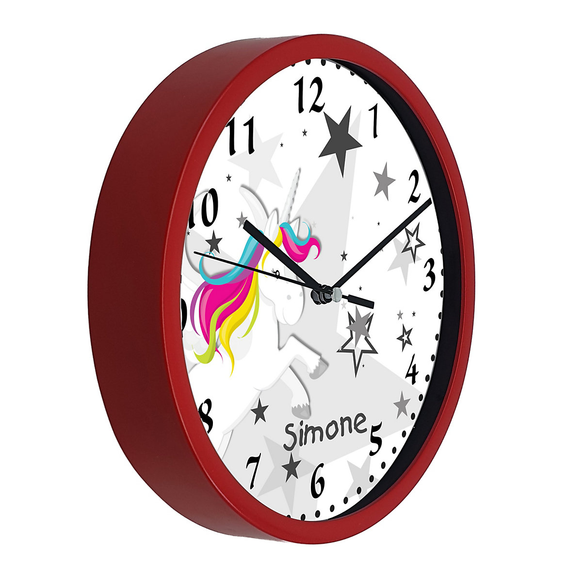 Kinder Wanduhr personalisiert mit Name Pegasus Sterne Grau